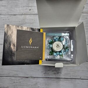 Luminara Flameless Tea Light Berry Ornament Candle Set Blue Clear Glass New